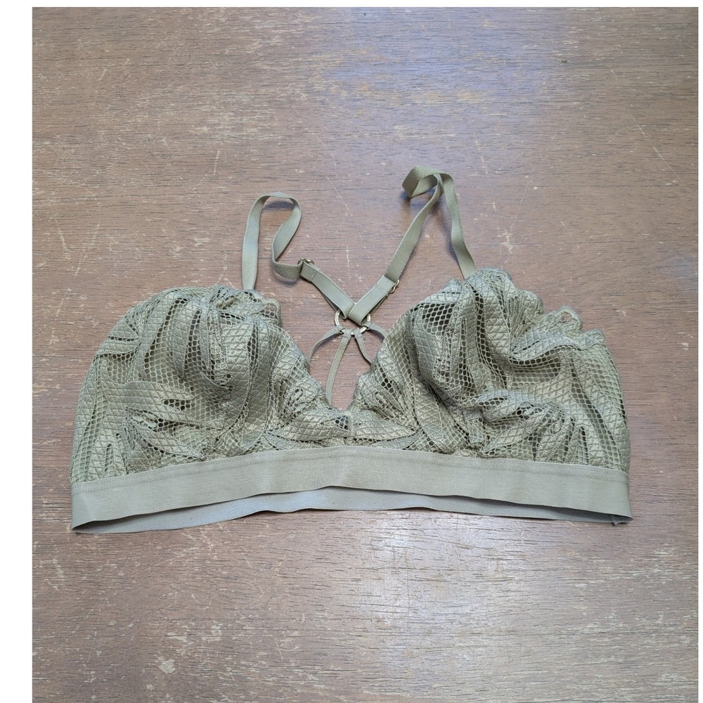Aerie Lace Bralette Olive Green Strappy Bra‎ Size Medium romantic